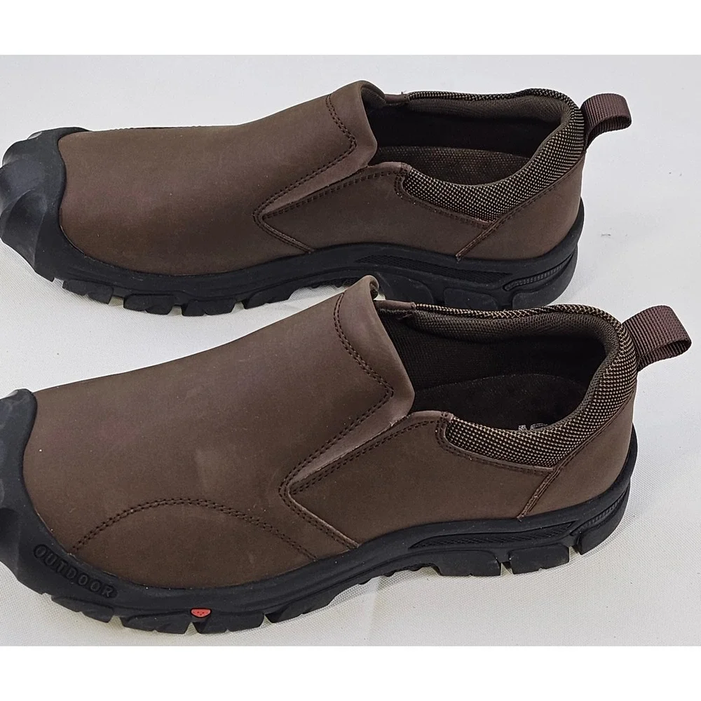 Upishi Mens Brown‎ Leather Outdoor Slip On Shoes Reinforced Toe Size 41